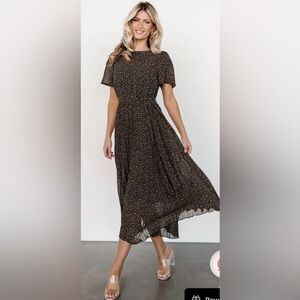 Baltic Born Black Prim Pleated Dress with Floral Pattern | Size XL | NWT